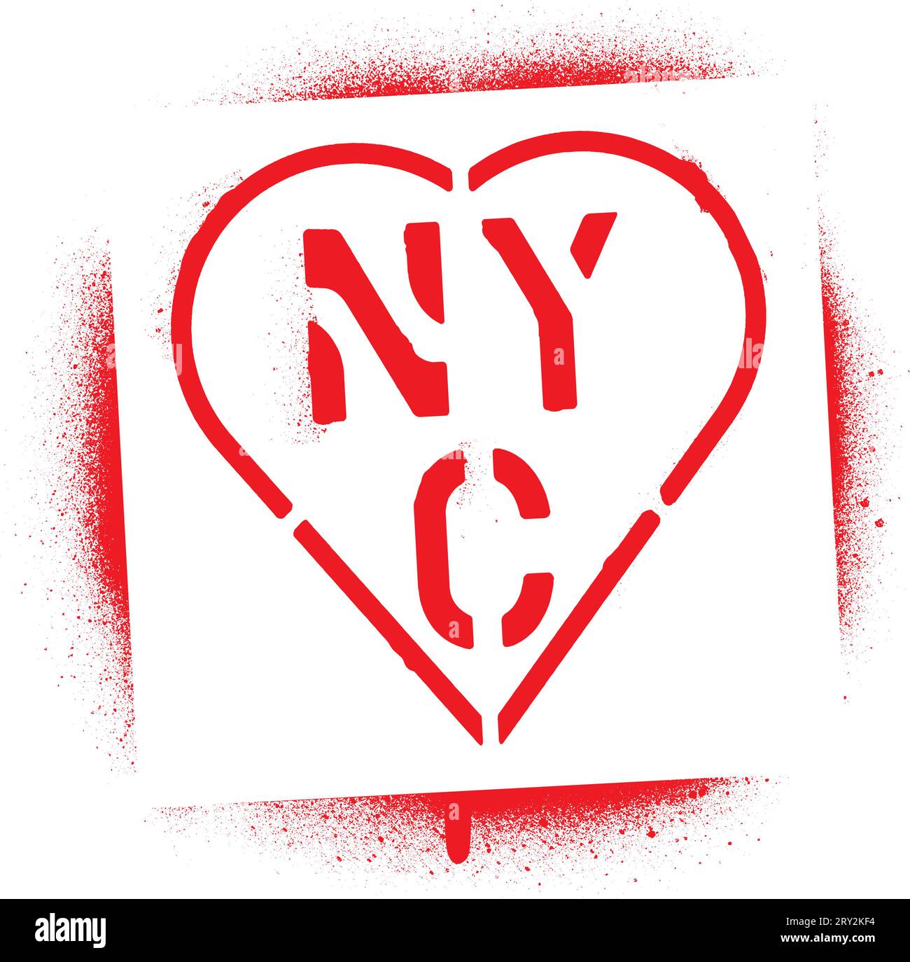 ''NYC'' (abréviation de New York City) en Heart. Pochoir graffiti rouge en spray. Illustration de Vecteur