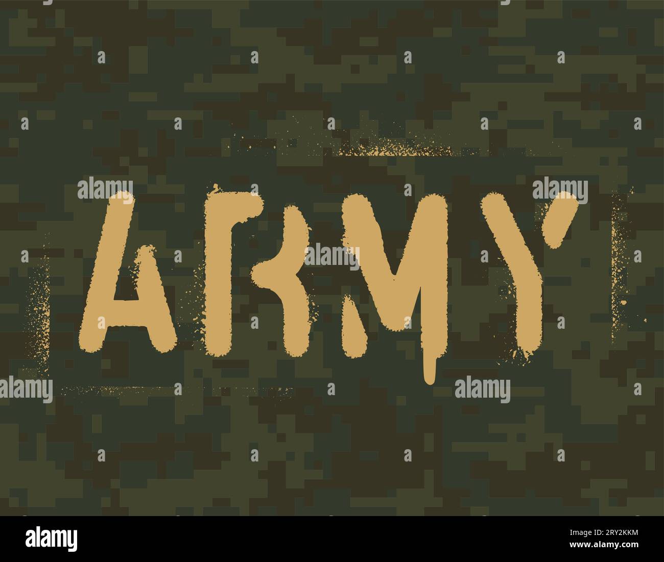 Citation ''Armée''. Pochoir de peinture en aérosol d'ocre militaire. Fond numérique camouflage. Illustration de Vecteur