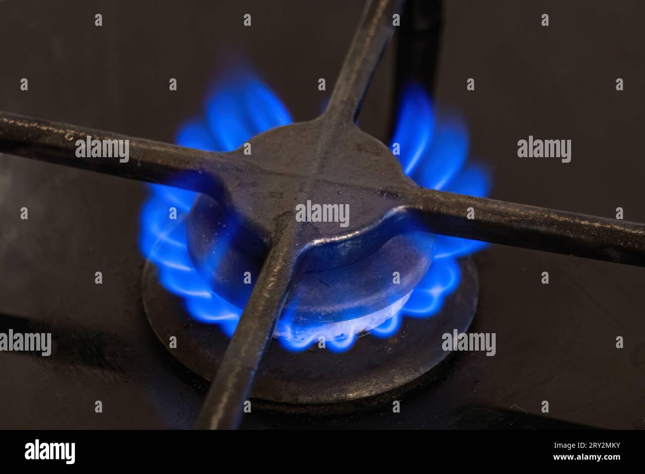 Cuisinière à gaz avec flammes brûlantes de gaz propane.crise de gaz et prix élevé Banque D'Images