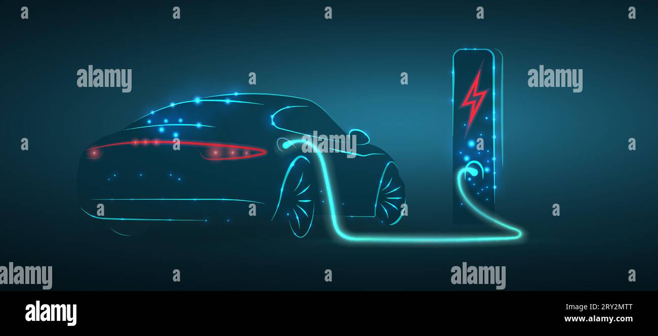 EV. Voiture électrique se connecter à la station de charge. ECO POWER, chargeur EV Illustration de Vecteur