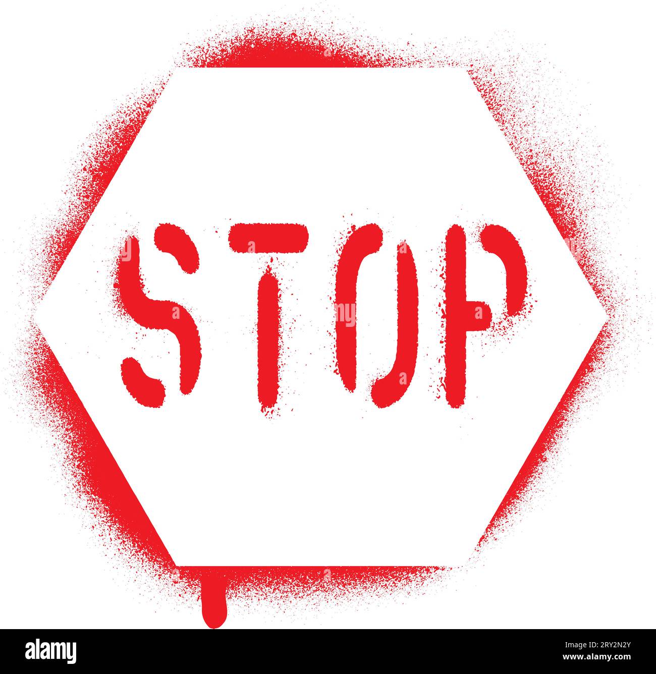 Panneau de signalisation rouge D'ARRÊT isolé sur blanc. Peinture au pistolet pochoir graffiti. Illustration de Vecteur