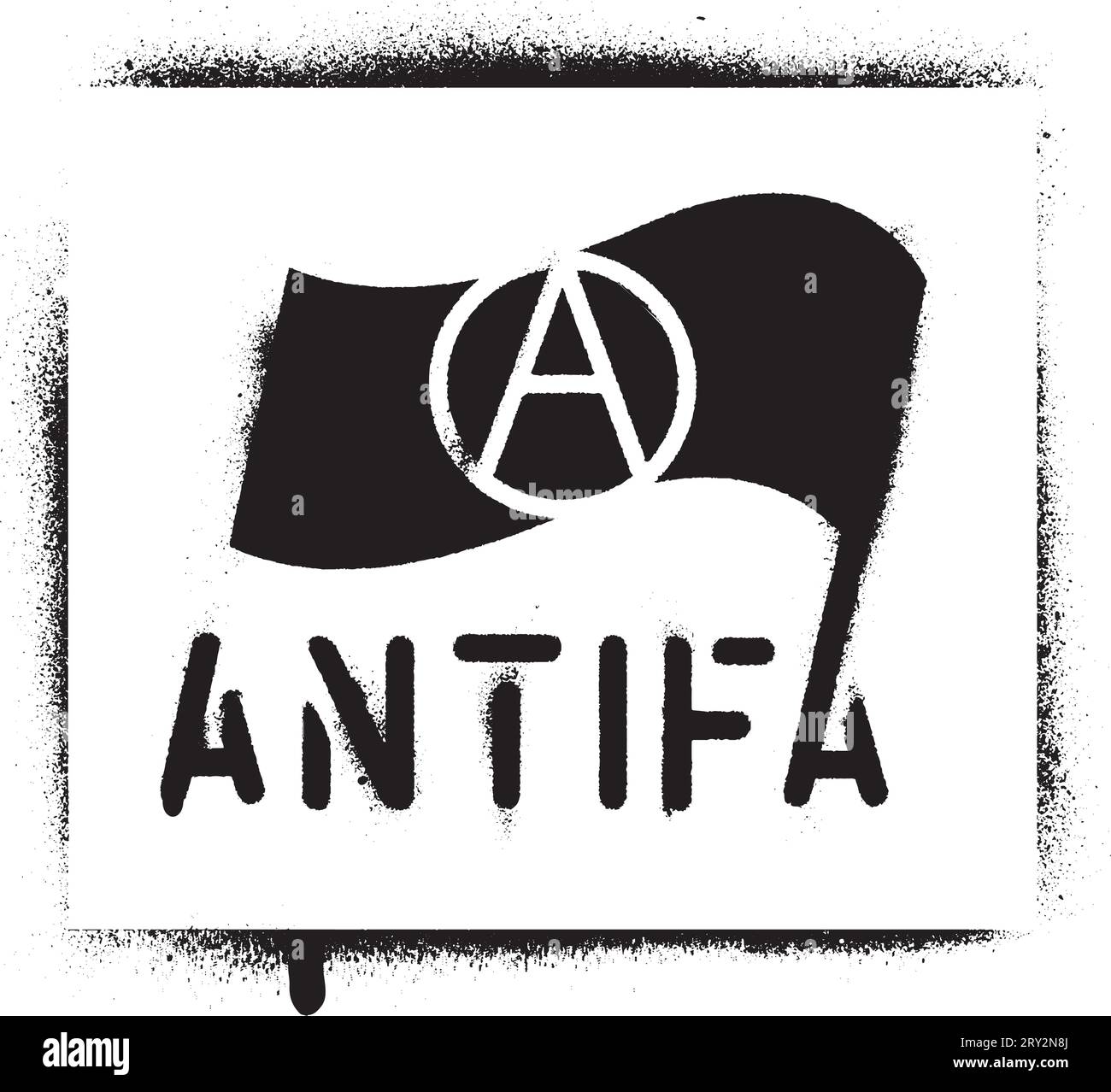 Pochoir graffiti peinture au pistolet ''ANTIFA''. Nom commun pour les militants et radicaux antifascistes, communistes, gauchistes et anarchistes. Illustration de Vecteur