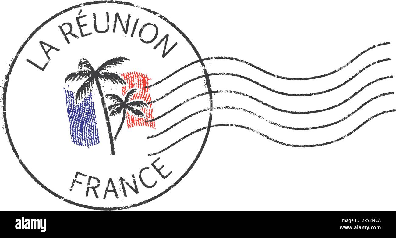 Timbre postal Réunion-France (île française et destination touristique réputée dans l'océan Indien). Illustration de Vecteur