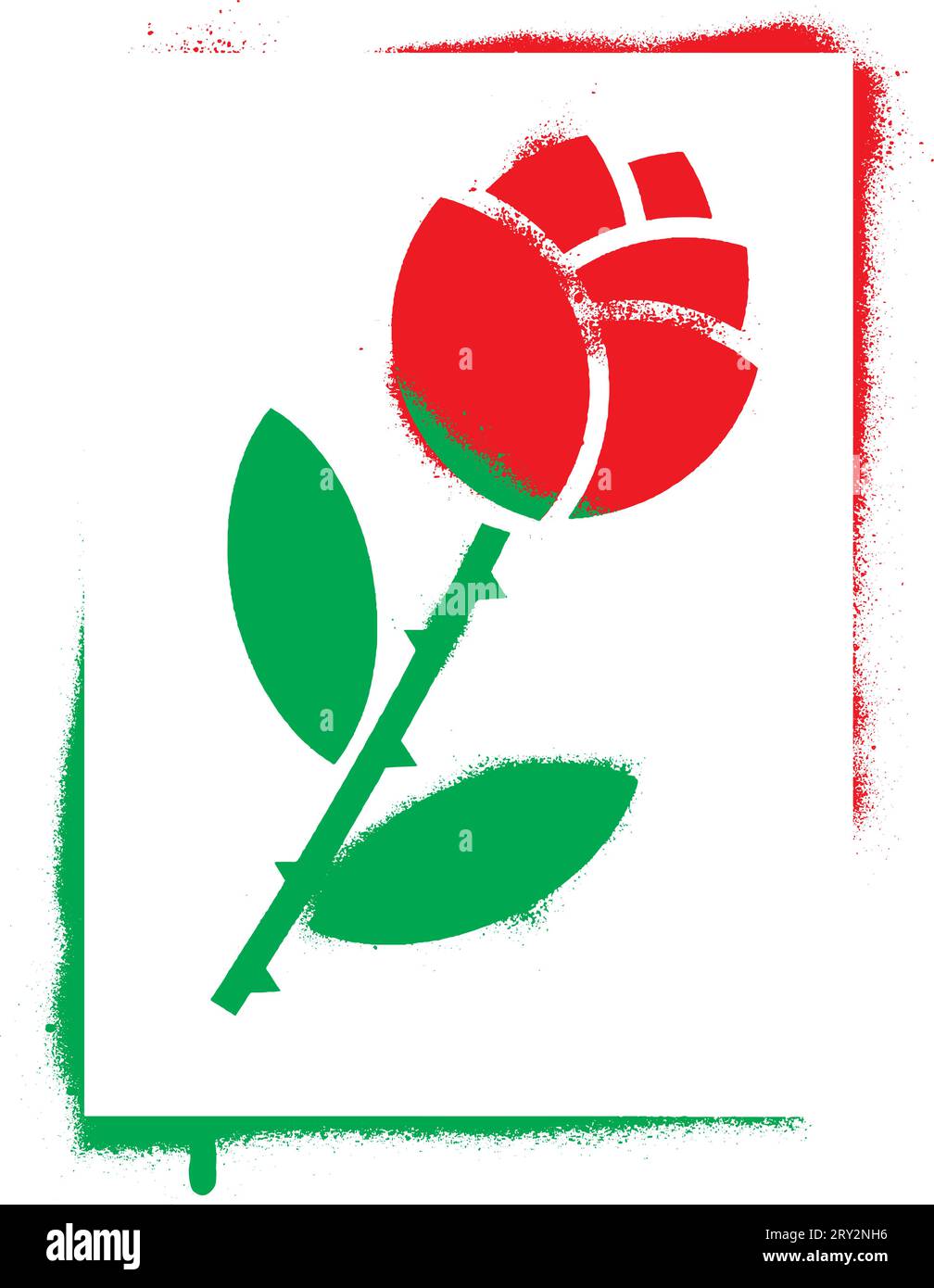 Rose rouge stylisée sur blanc. Pochoir graffiti en spray. Illustration de Vecteur