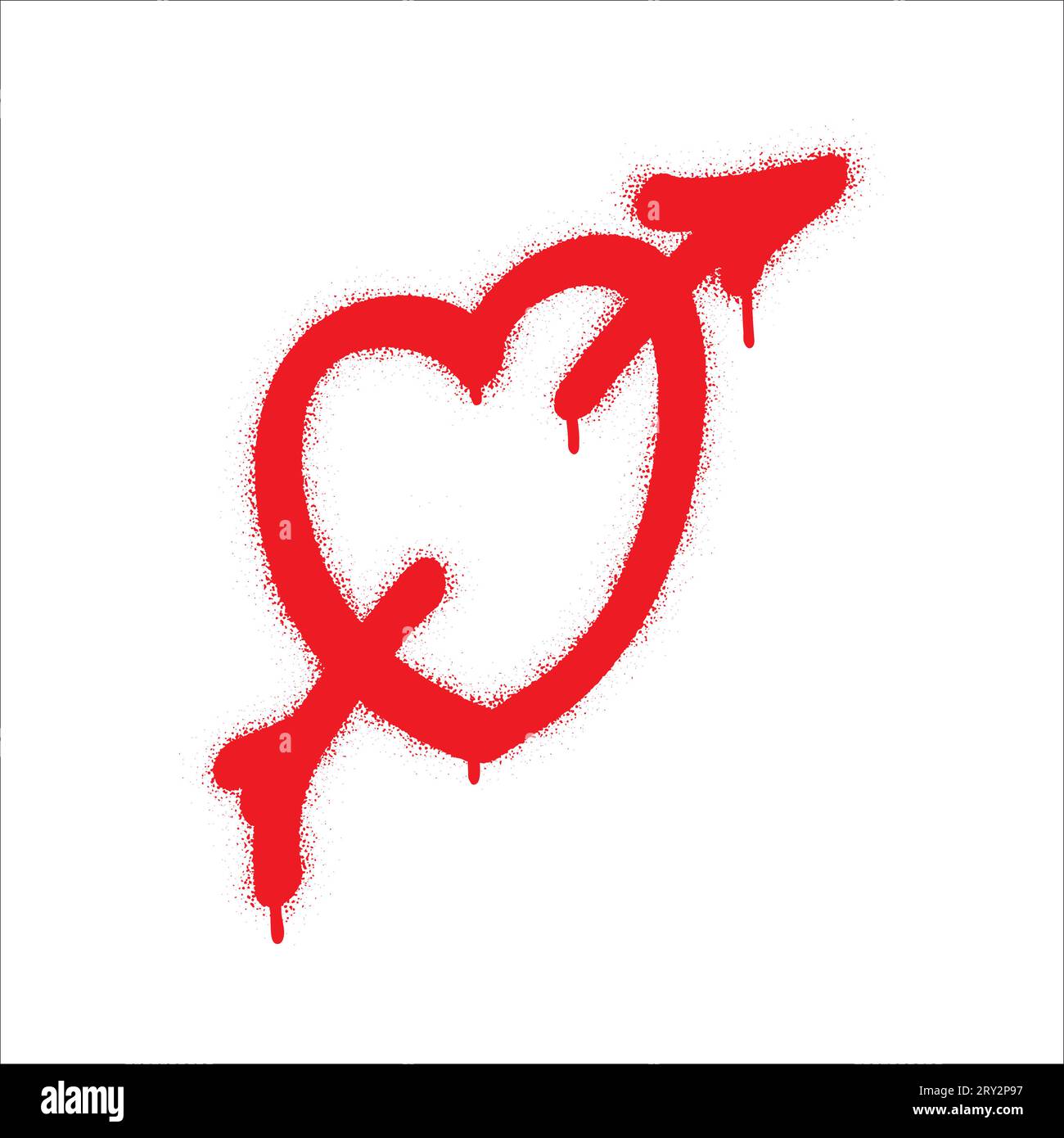 Spray graffiti coeur rouge percé de flèche. Fond blanc. Tombez amoureux et St. Concept de Saint-Valentin (14 février). Illustration de Vecteur