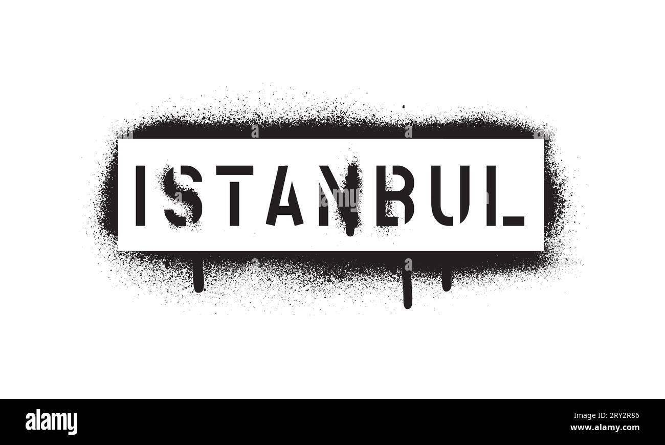 Inscription ISTANBUL. La ville la plus peuplée de Turquie. Spray pochoir graffiti avec fuite abondante isolé sur fond blanc. Illustration de Vecteur