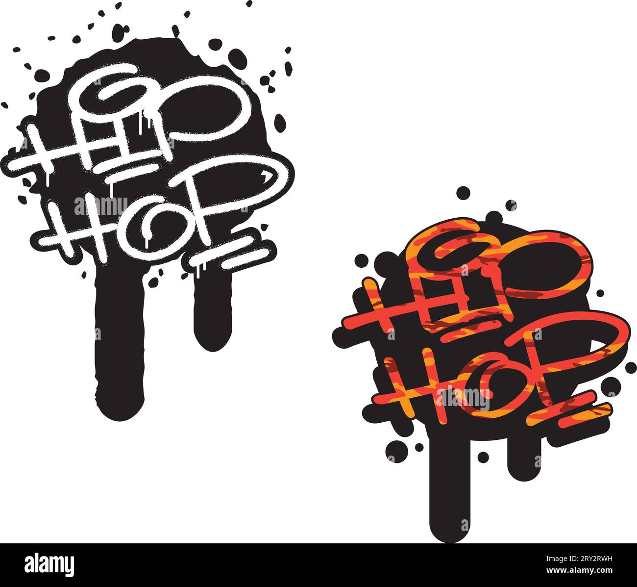 Hip-Hop, spray graffiti tag. Lettres blanches et camouflage rouge-orange. Typographie de lettrage à la main. Illustration de Vecteur