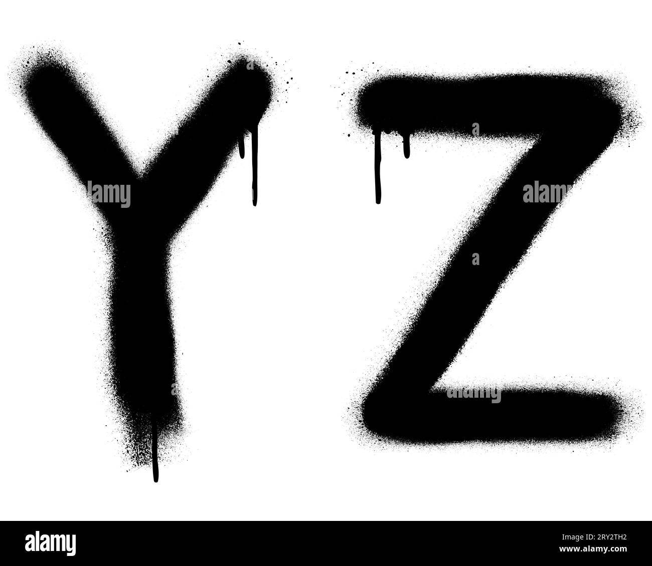 Lettres graffiti en spray noir ''y'', ''Z''. Partie 13 Illustration de Vecteur