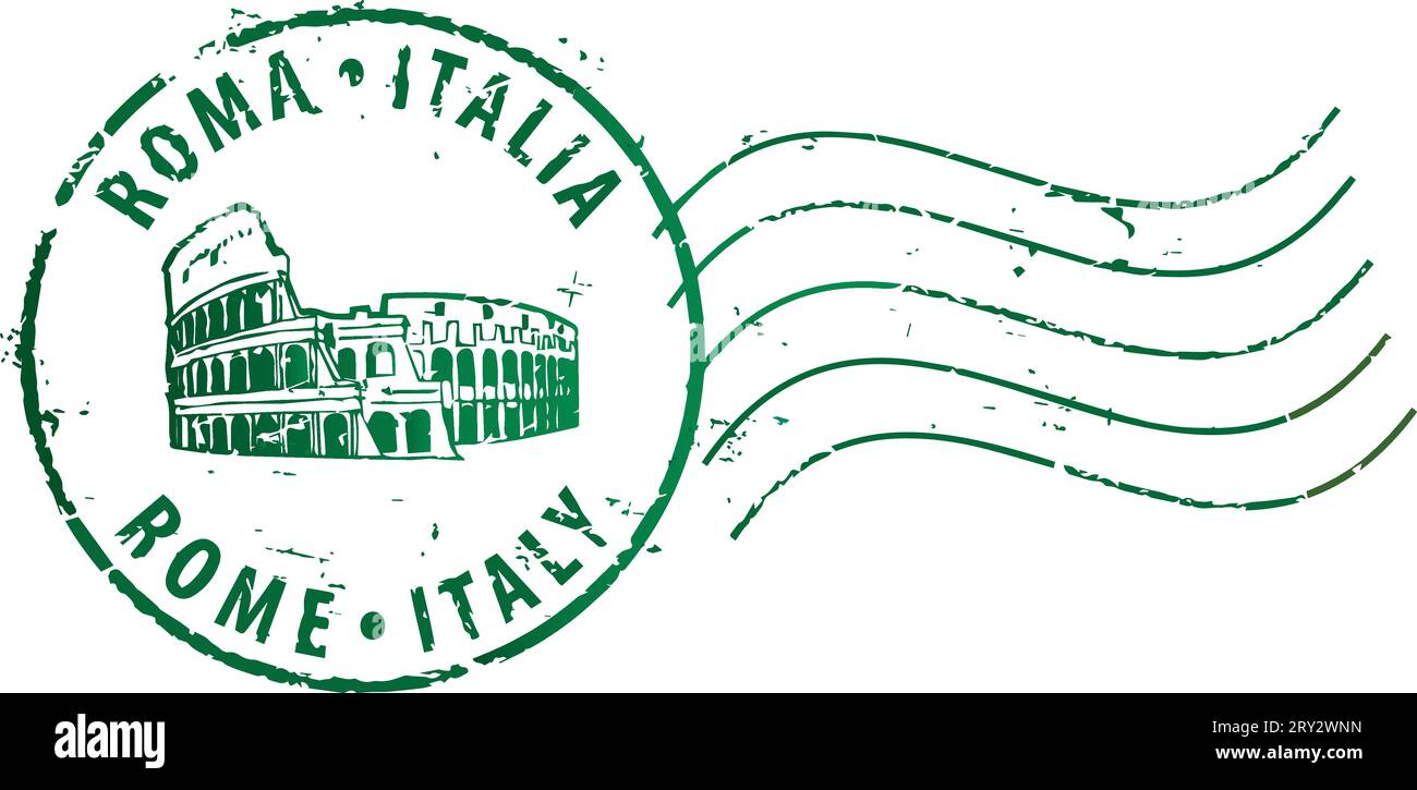 Timbre grunge postal 'Rome-Italie' avec le colisée. Inscription italienne et anglaise. Illustration de Vecteur