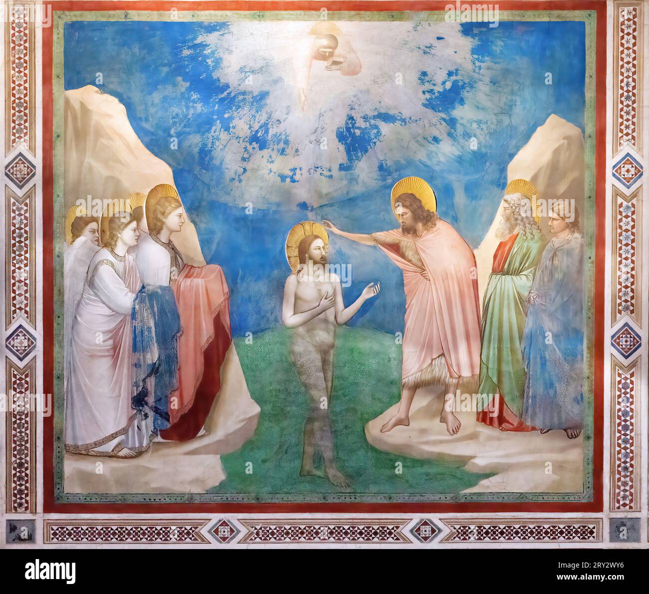 Le baptême de Jésus par Giotto dans la chapelle Scrovegni, Padoue Banque D'Images