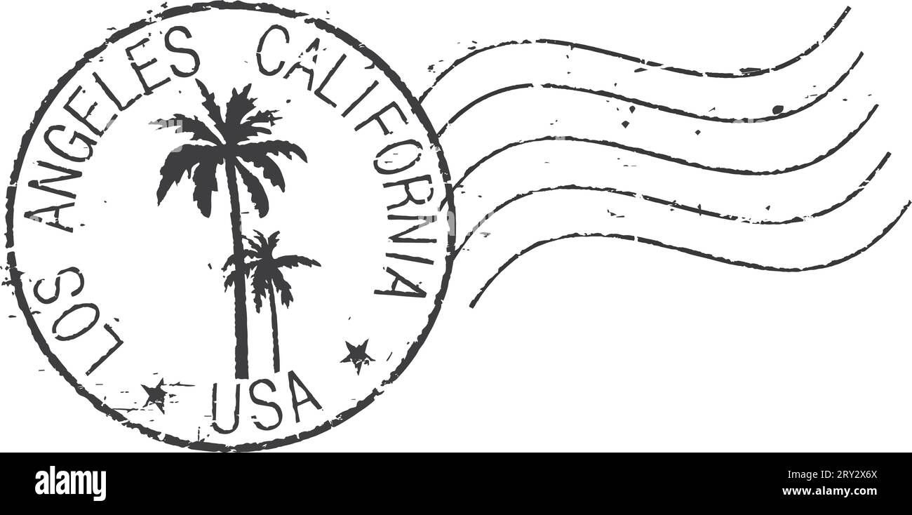 Timbre grunge postal noir 'Los Angeles'. Illustration de Vecteur