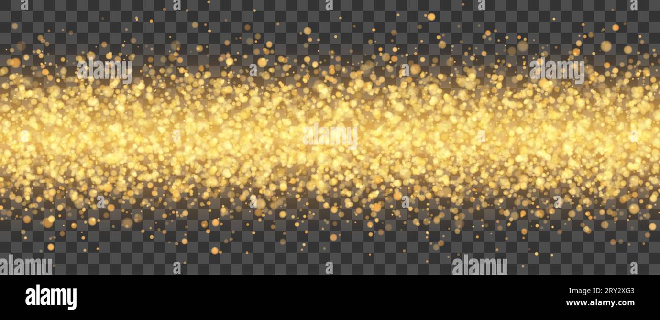 Étoiles dorées brillantes et particules sur un fond gris transparent. Illustration de Vecteur