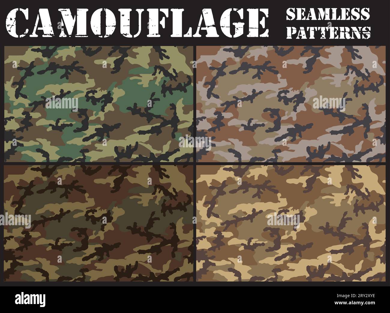 Ensemble de motifs sans couture de camouflage. Palette de couleurs boisées. Illustration de Vecteur