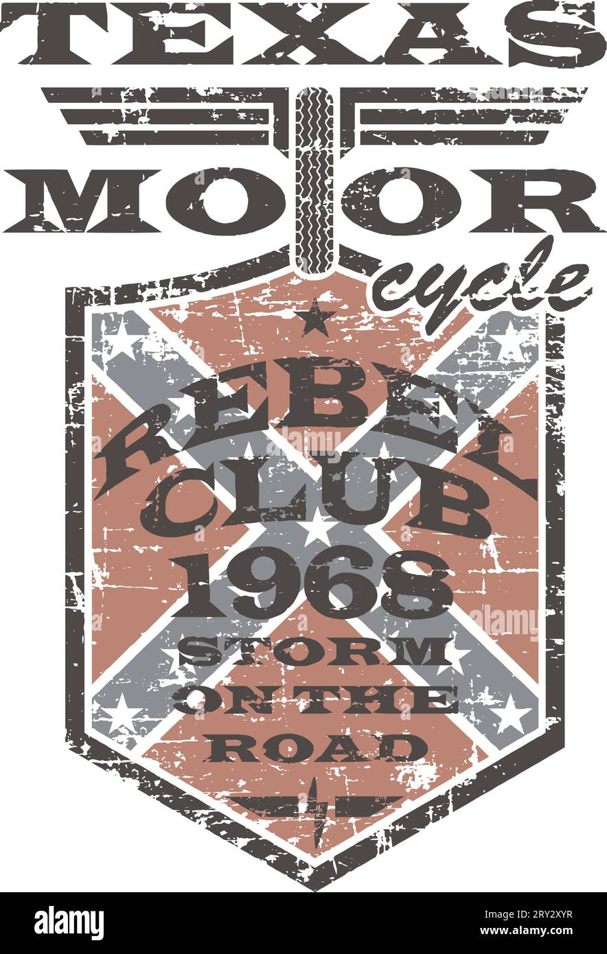 Œuvre d'art de Biker 'Texas-Motorcycle' pour t-shirt et affiche. Bouclier avec drapeau confédéré. Illustration de Vecteur