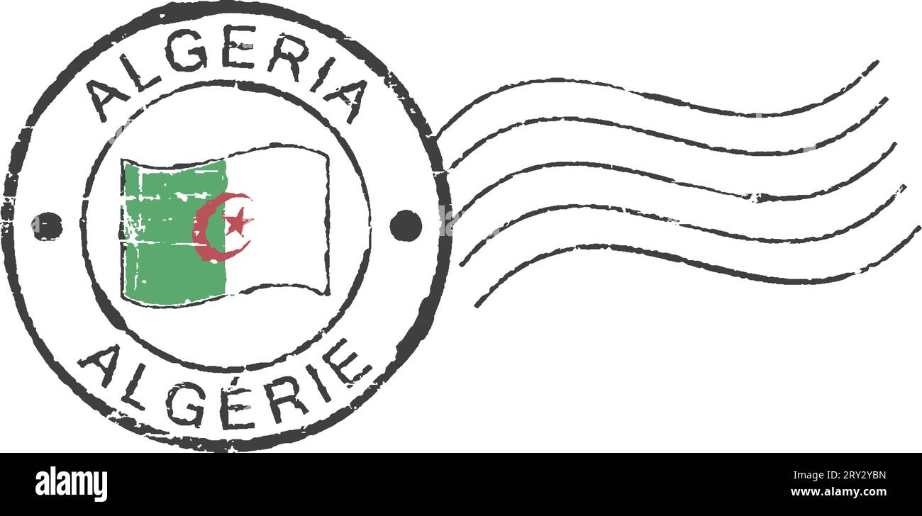 Timbres grunge postaux 'Algérie'. Inscription en anglais et en français. Illustration de Vecteur