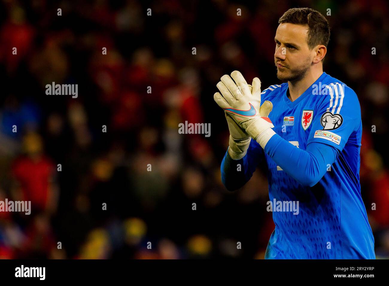 Cardiff, pays de Galles - 28 mars 2023 : Danny Ward du pays de Galles lors du match de qualification du Championnat d'Europe du Groupe D UEFA pays de Galles vs Lettonie à Cardiff City Banque D'Images
