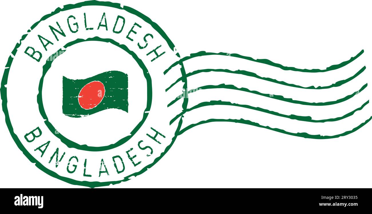 Timbre grunge postal '''Bangladesh''. Drapeau au milieu. Illustration de Vecteur