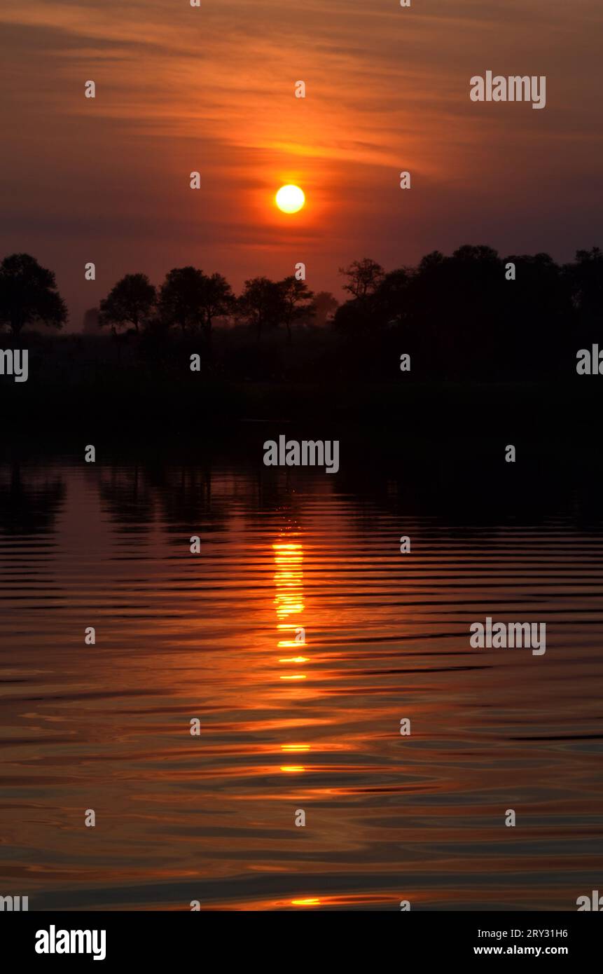 magnifique coucher de soleil dans la rivière okavango, botswana, afrique Banque D'Images