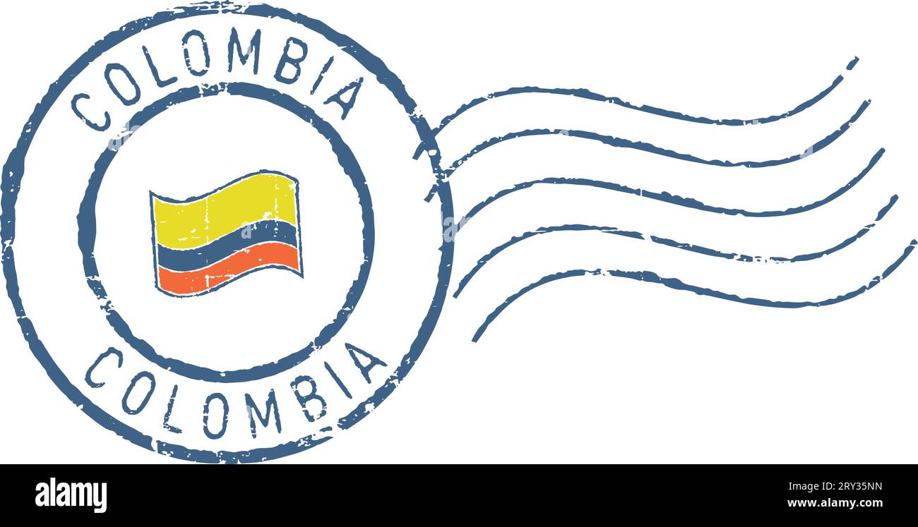 Timbre grunge postal 'Colombia'. Fond blanc. Illustration de Vecteur