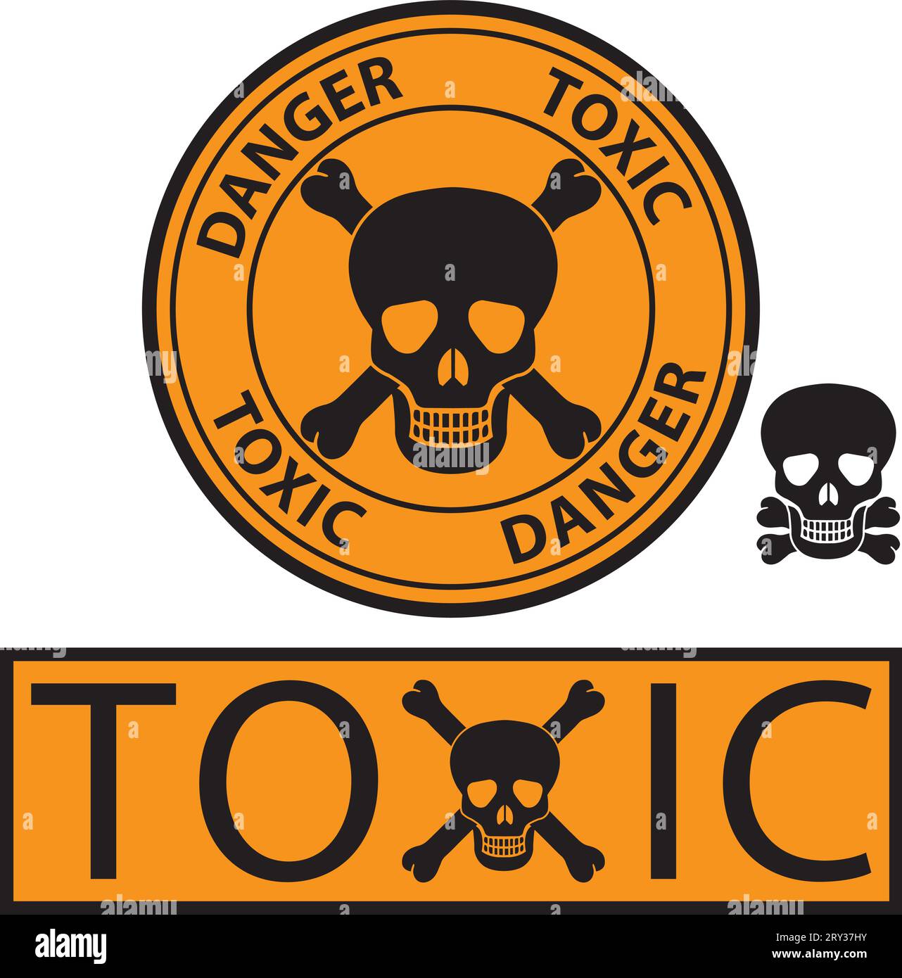 Etiquettes ''Toxic-danger'' avec crâne et os. Illustration de Vecteur