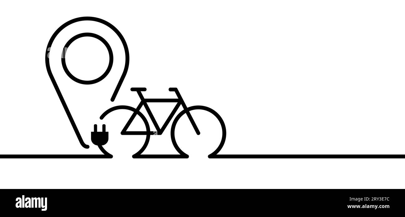 Station de batterie de câble de point de charge de dessin animé pour un ebike électrique, e bike. Vélo, charge, prise et bio, éco énergie verte. Pile, symbole pointeur ou Banque D'Images