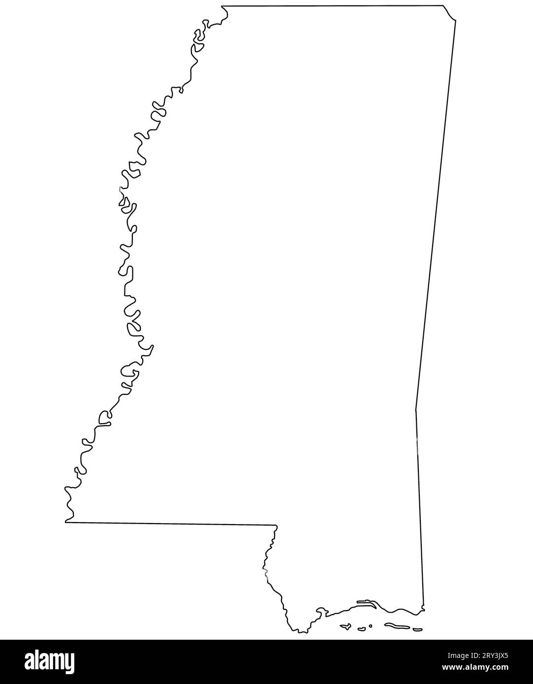 Contour carte du Mississippi isolé sur fond blanc. Carte administrative de l'État du Mississippi, États-Unis d'Amérique, États-Unis, États-Unis. Banque D'Images