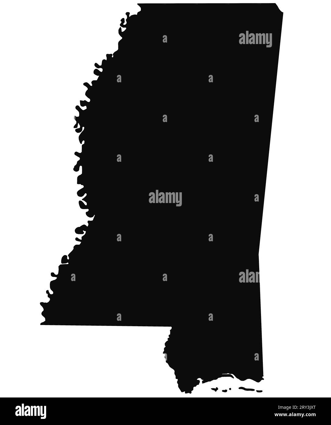 Carte du Mississippi solide sur fond blanc. Carte administrative de l'État du Mississippi, États-Unis d'Amérique, États-Unis, États-Unis. Banque D'Images