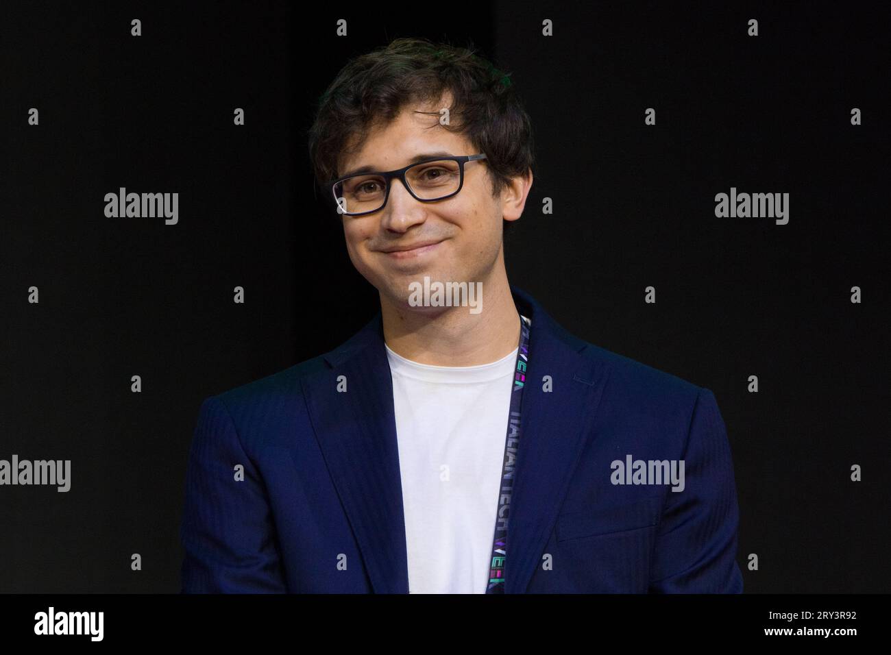 Torino, Italie. 28 septembre 2023. Jason Fontana, co-fondateur et PDG de Wayfinder Biosciences, sur la scène de la Italian Tech week 2023. Crédit : Marco Destefanis/Alamy Live News Banque D'Images