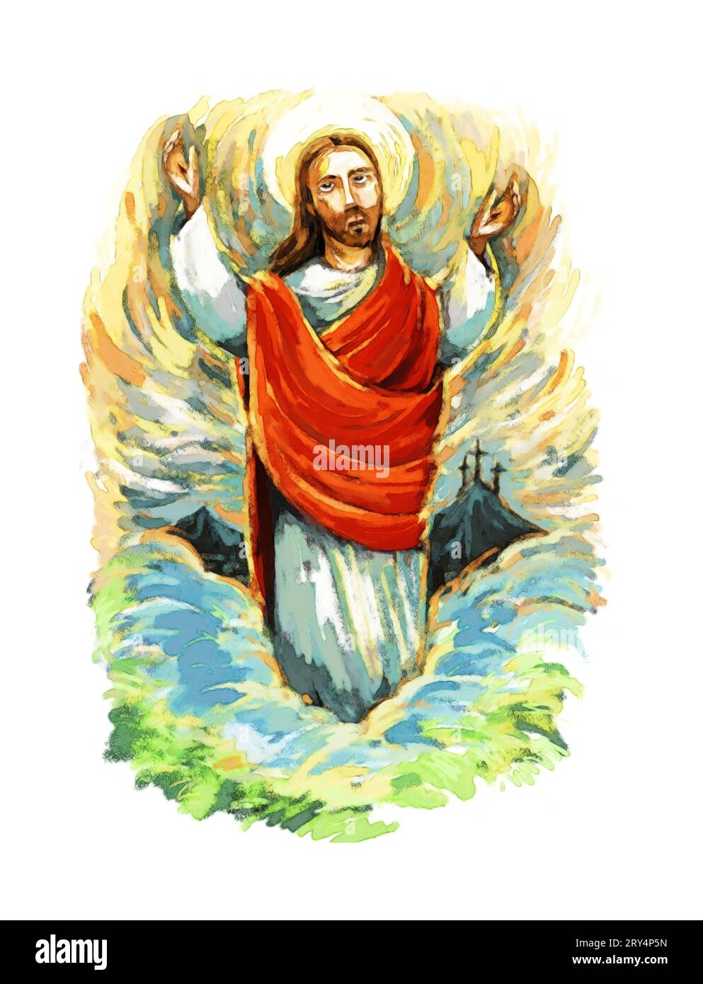 calme jésus messie et résurrection avec illustration de fond de nature pour les enfants Banque D'Images