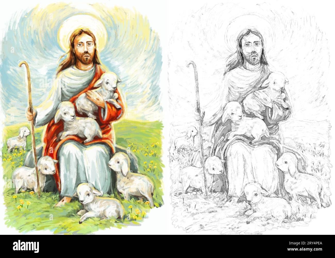 calme jésus messie et résurrection avec illustration de fond de nature pour les enfants Banque D'Images