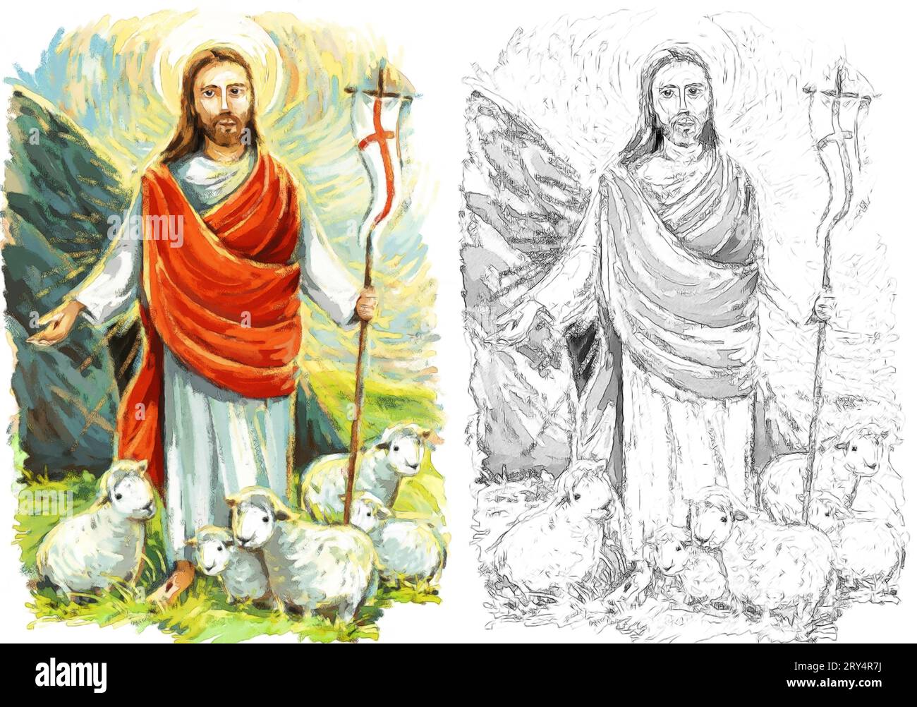 calme jésus messie et résurrection avec illustration de fond de nature pour les enfants Banque D'Images