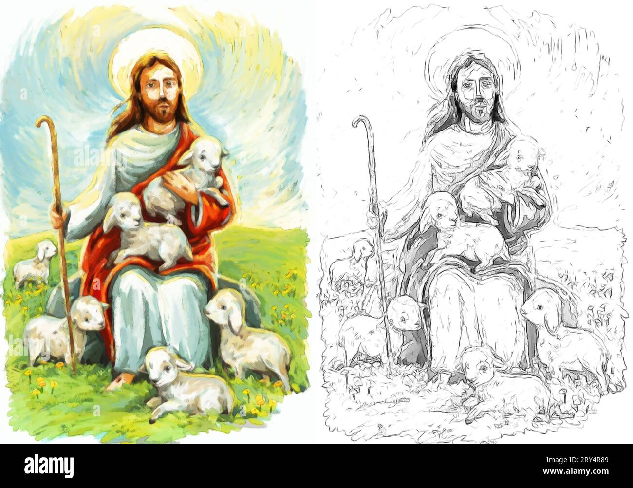 calme jésus messie et résurrection avec illustration de fond de nature pour les enfants Banque D'Images