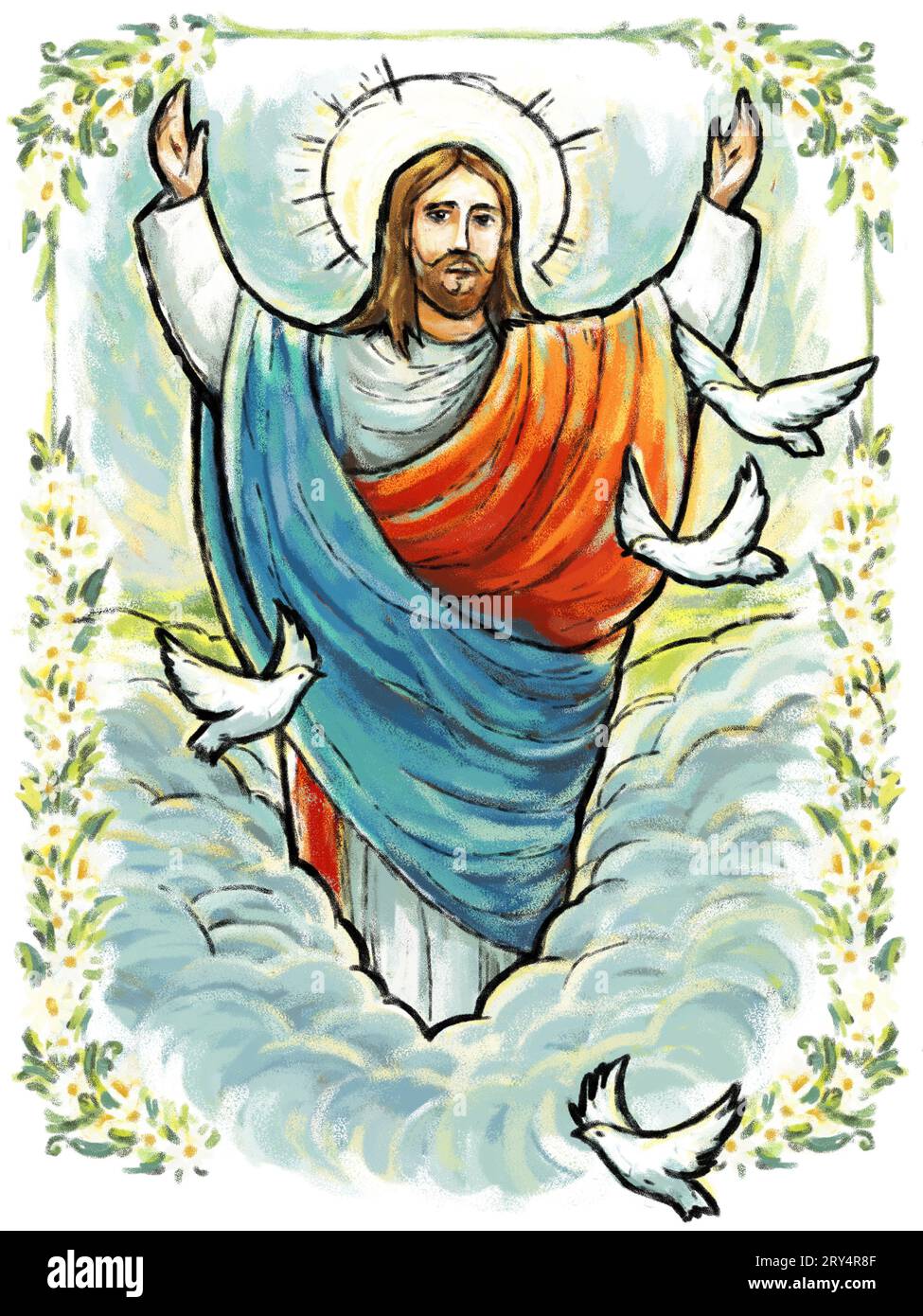 calme jésus messie et résurrection avec illustration de fond de nature pour les enfants Banque D'Images