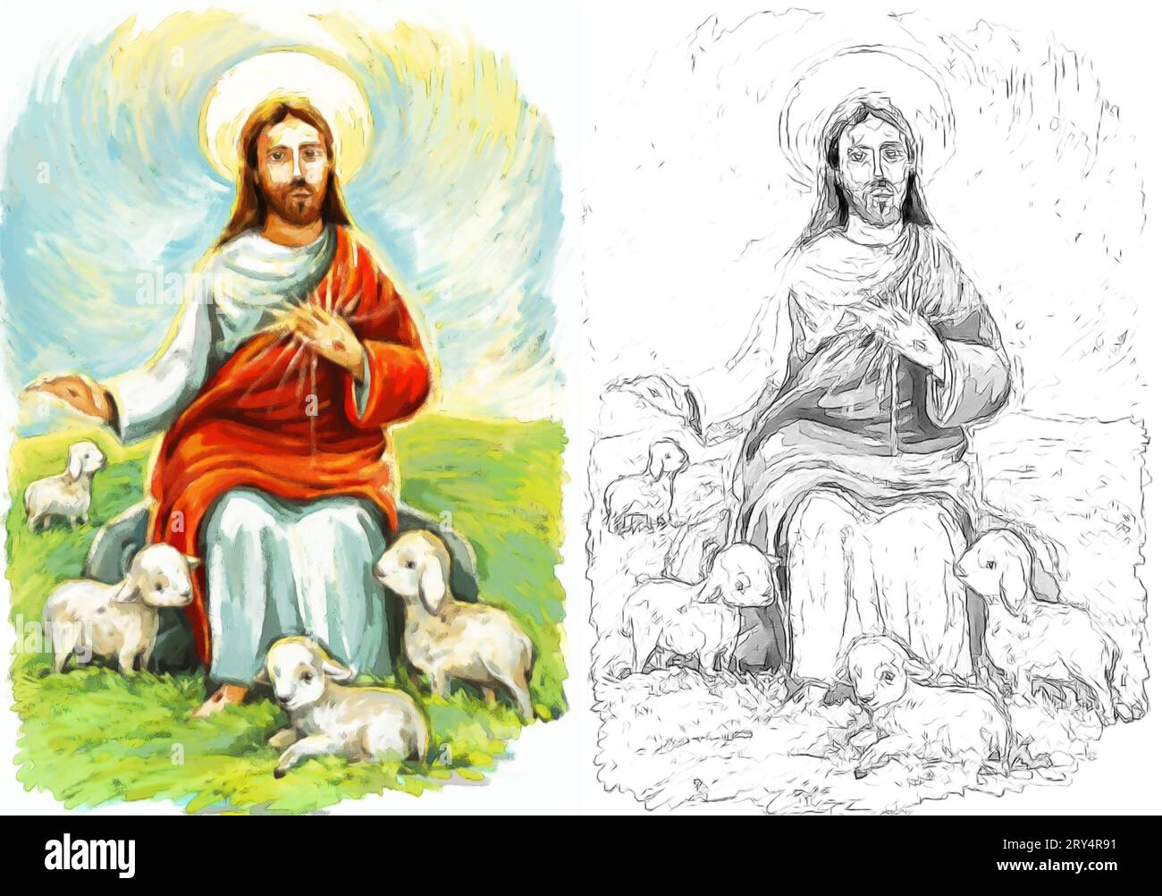 calme jésus messie et résurrection avec illustration de fond de nature pour les enfants Banque D'Images