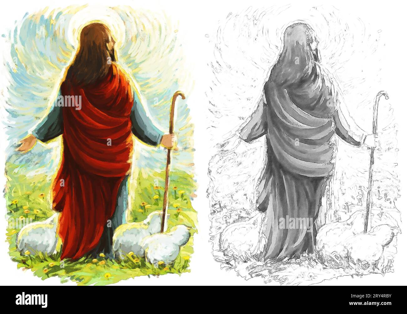 calme jésus messie et résurrection avec illustration de fond de nature pour les enfants Banque D'Images