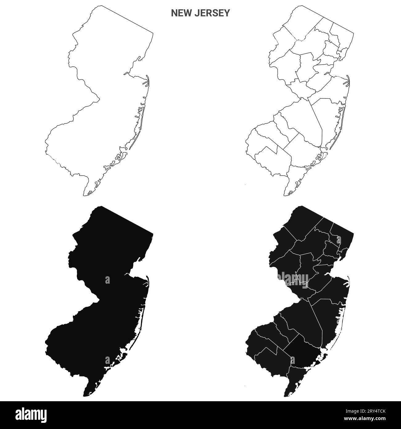 Ensemble de cartes du comté de contour du New Jersey - version illustration Banque D'Images