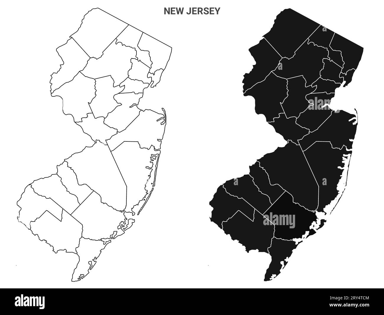 Ensemble de cartes du comté de contour du New Jersey - version illustration Banque D'Images