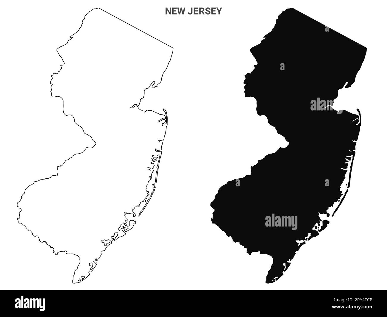 Contour du New Jersey et ensemble de cartes solides - version illustration Banque D'Images