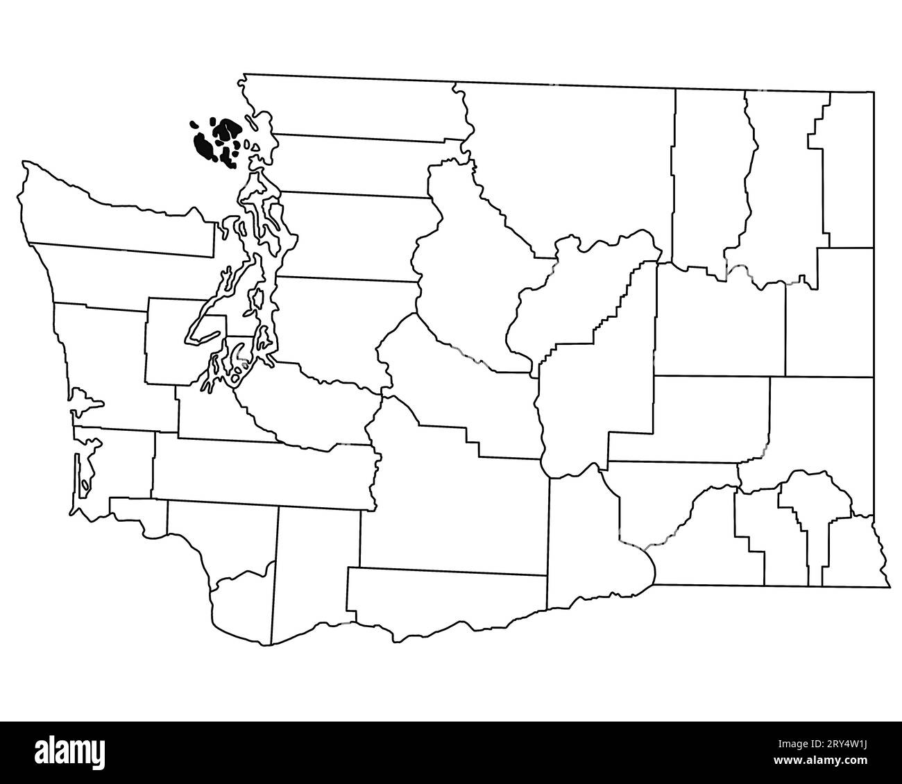 Carte du comté de San Juan dans l'état de Washington DC sur fond blanc. Carte de Single County surlignée en noir sur la carte DE WASHINGTON. ÉTATS-UNIS, ÉTATS-UNIS Banque D'Images