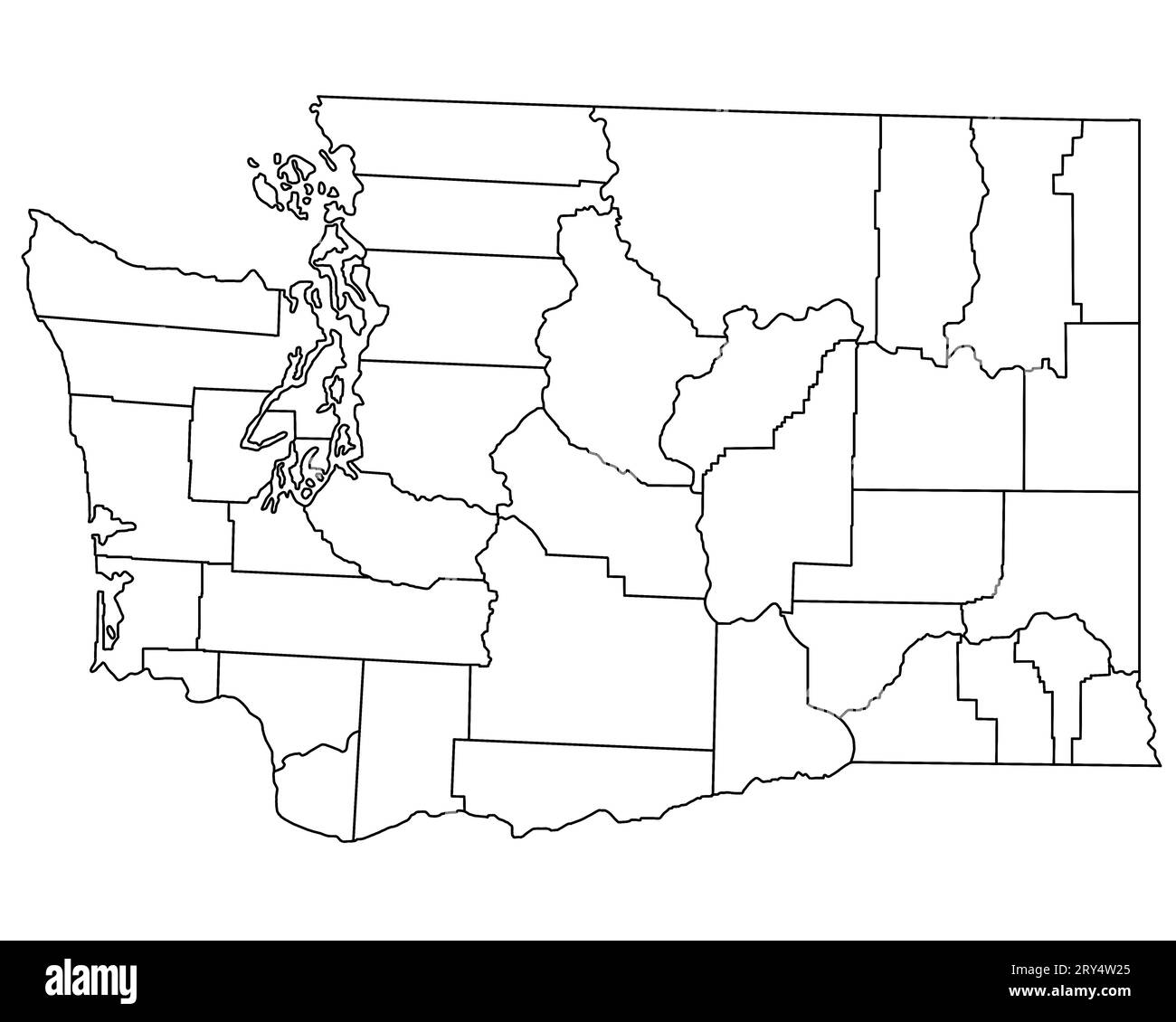 Carte d'illustration détaillée élevée - État de Washington avec comté Banque D'Images