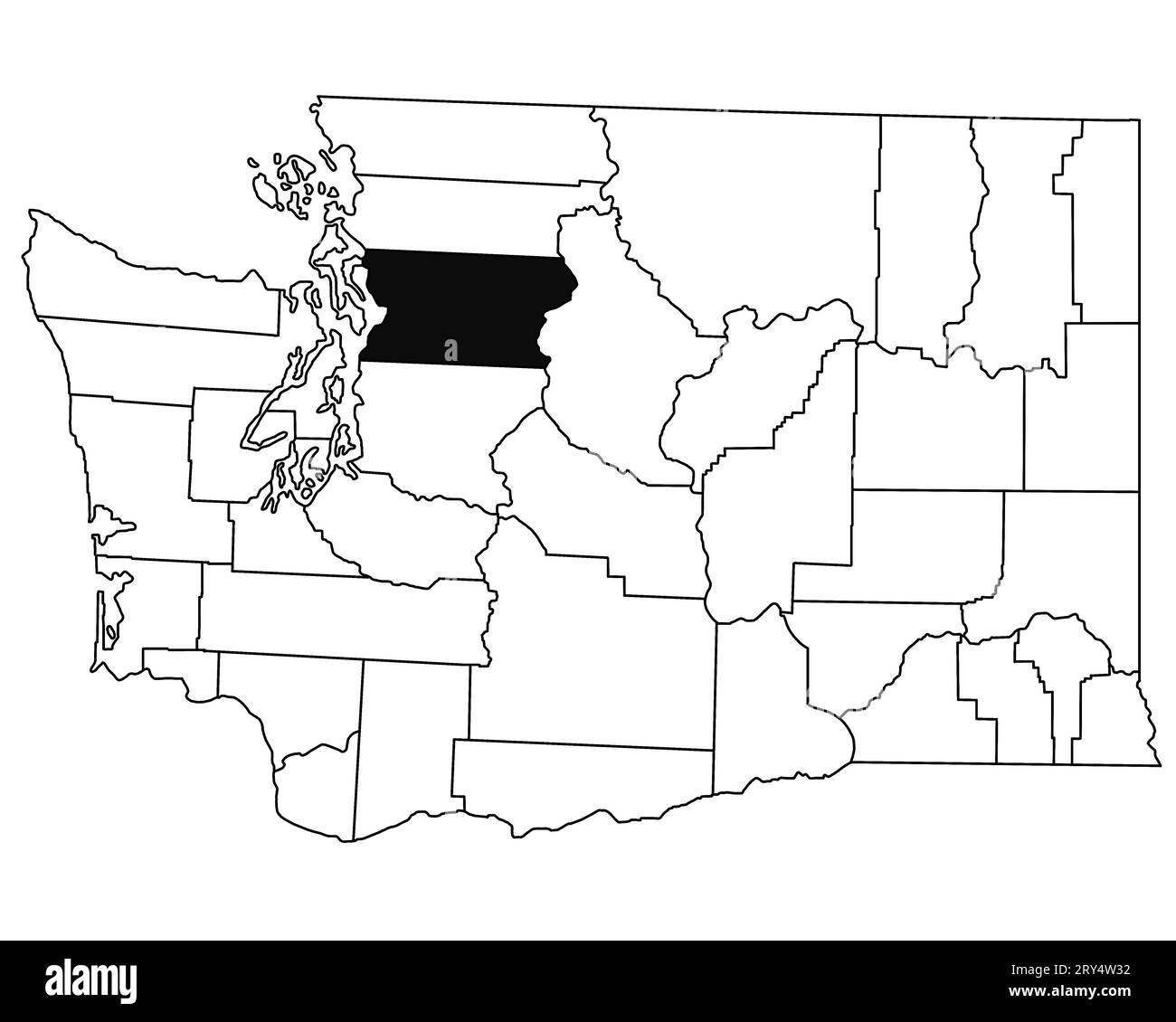 Carte du comté de Snohomish dans l'état de Washington DC sur fond blanc. Carte de Single County surlignée en noir sur la carte DE WASHINGTON. ÉTATS-UNIS, ÉTATS-UNIS Banque D'Images