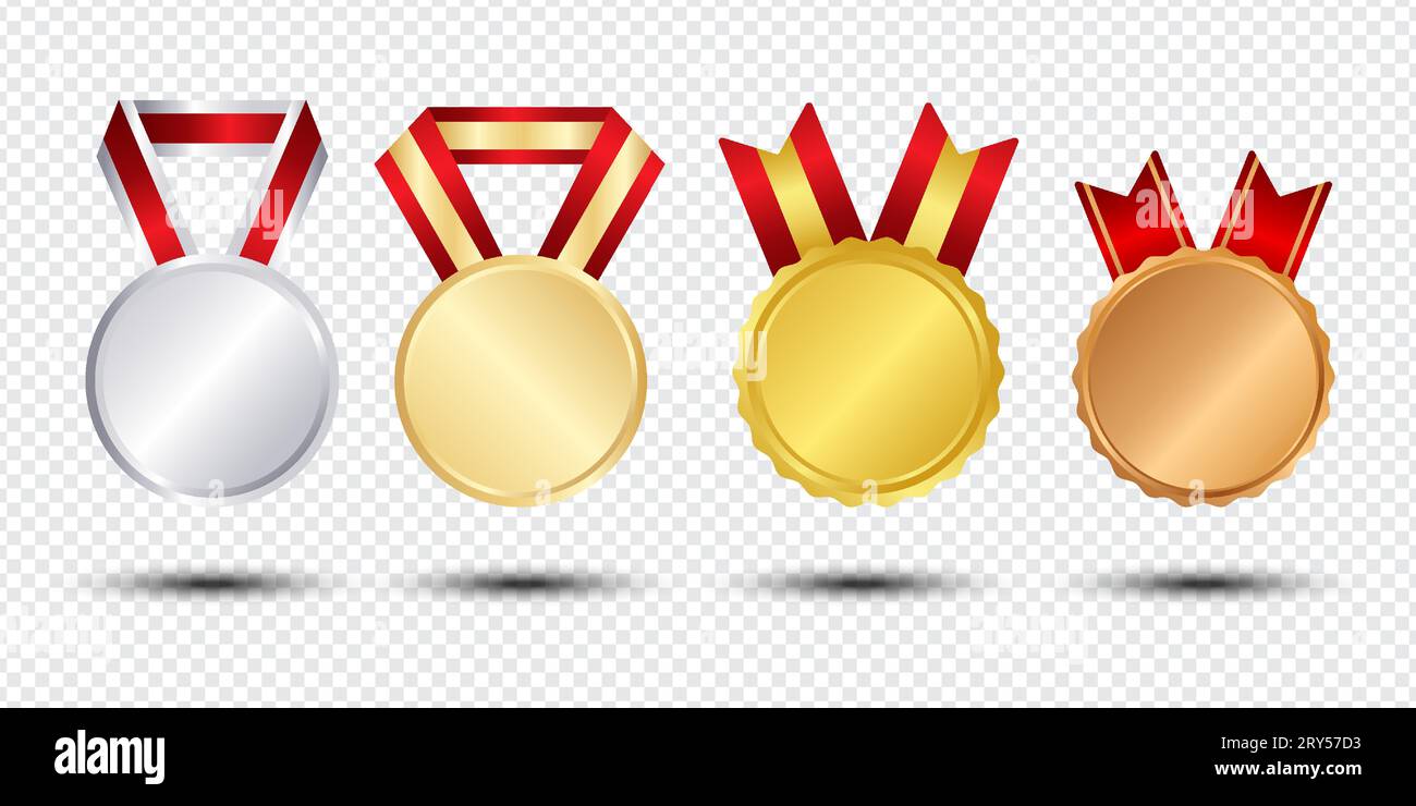 Ensemble D'or, De Bronze Et D'argent. Médailles De Récompense Isolées Sur  Fond Transparent.