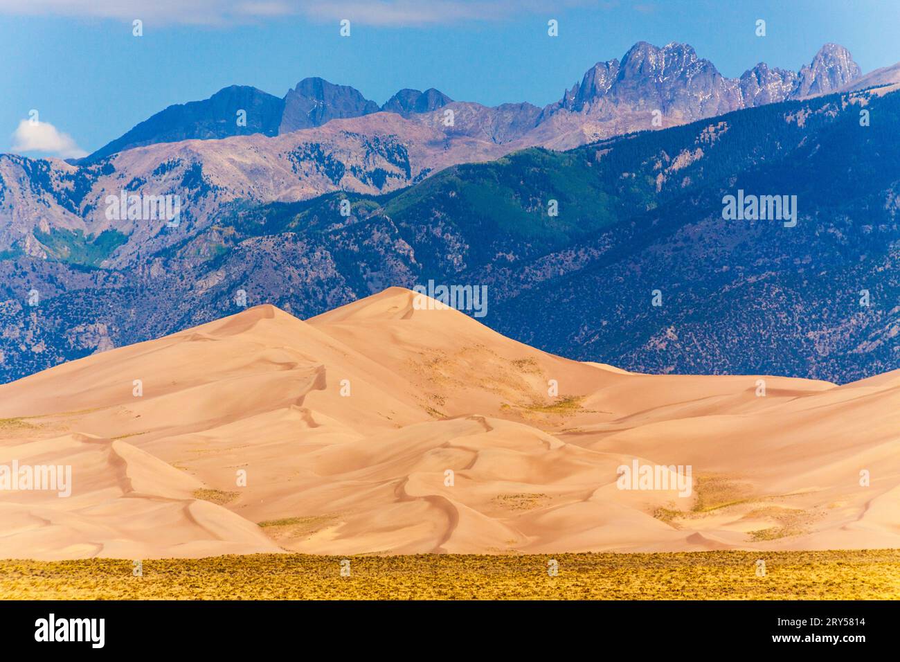 Parc national de Great Sand Dunes dans le Colorado avec les montagnes Sangre de Cristo visibles derrière les dunes de sable. Ce sont les plus hautes dunes de sable de NA. Banque D'Images