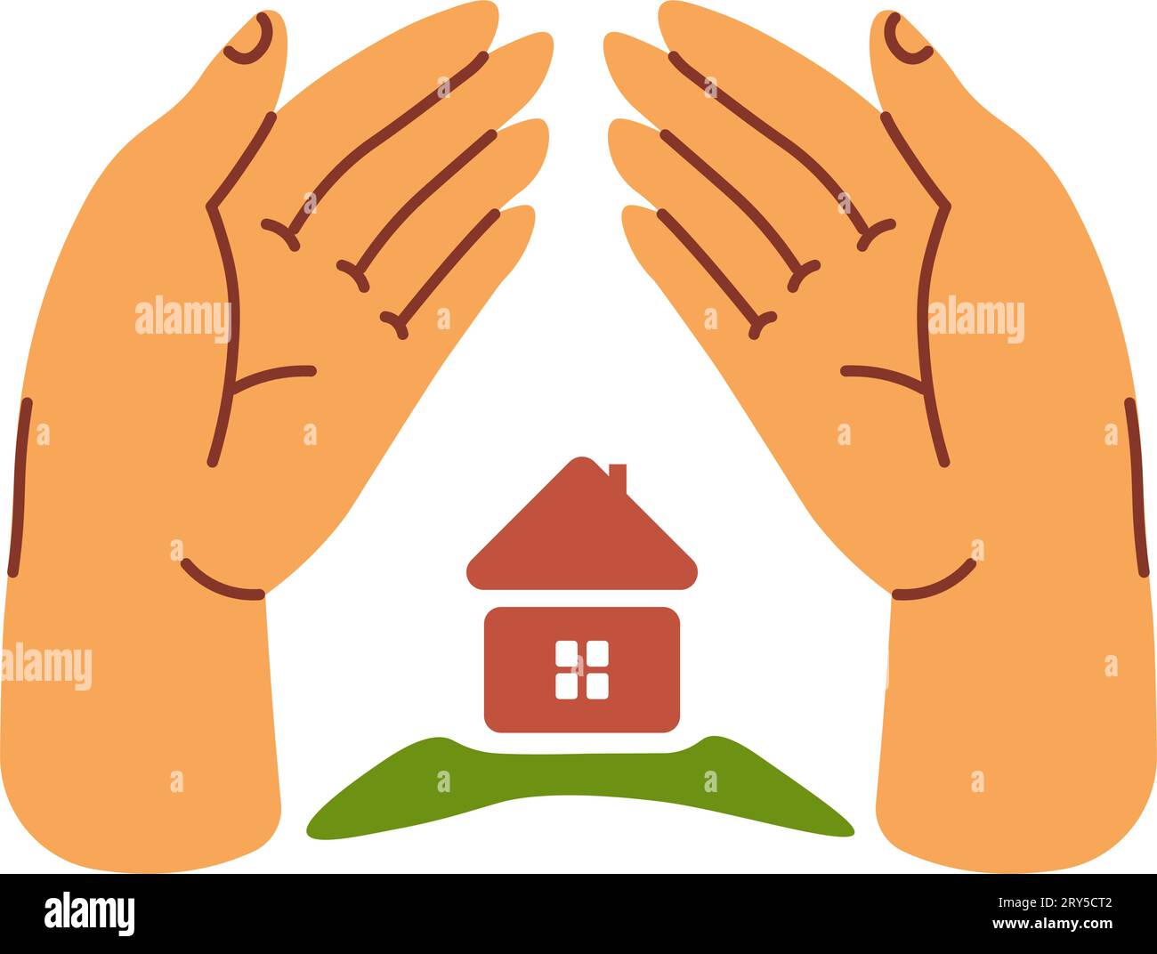 Protection et soins, main avec vecteur maison maison Illustration de Vecteur