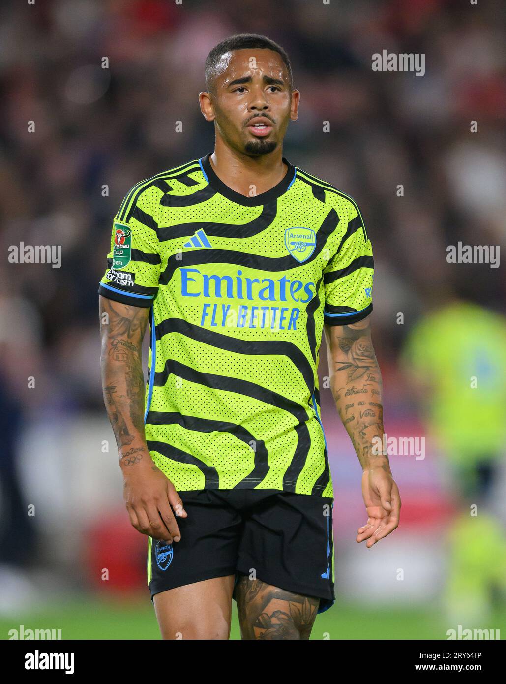 27 septembre 2023 - Brentford - EFL Cup - Gtech Community Stadium Gabriel Jesus de l'Arsenal lors du match contre Brentford. Photo : Mark pain / Alamy Live News Banque D'Images