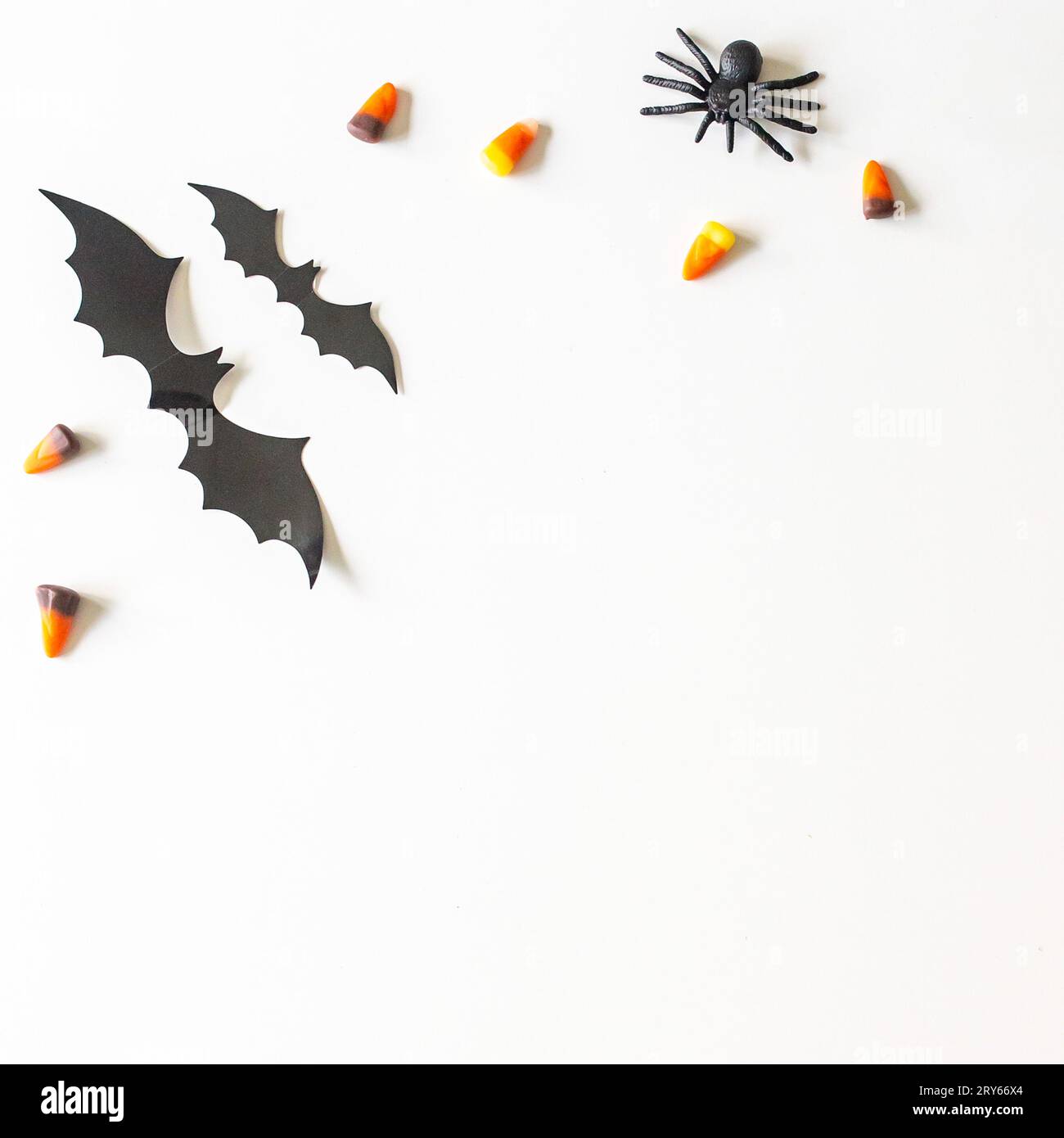 Motif plat carré halloween ; chauves-souris ; bonbons au maïs Banque D'Images