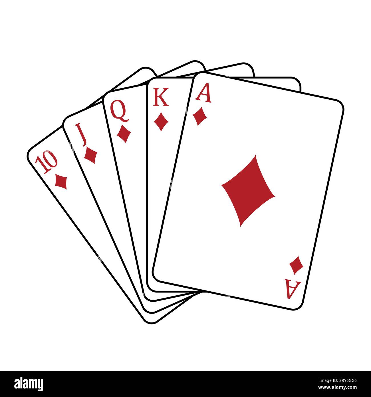 Cartes à jouer - une main de poker composée d'une quinte royale diamants 10 J Q K A, illustration vectorielle isolée sur blanc Illustration de Vecteur
