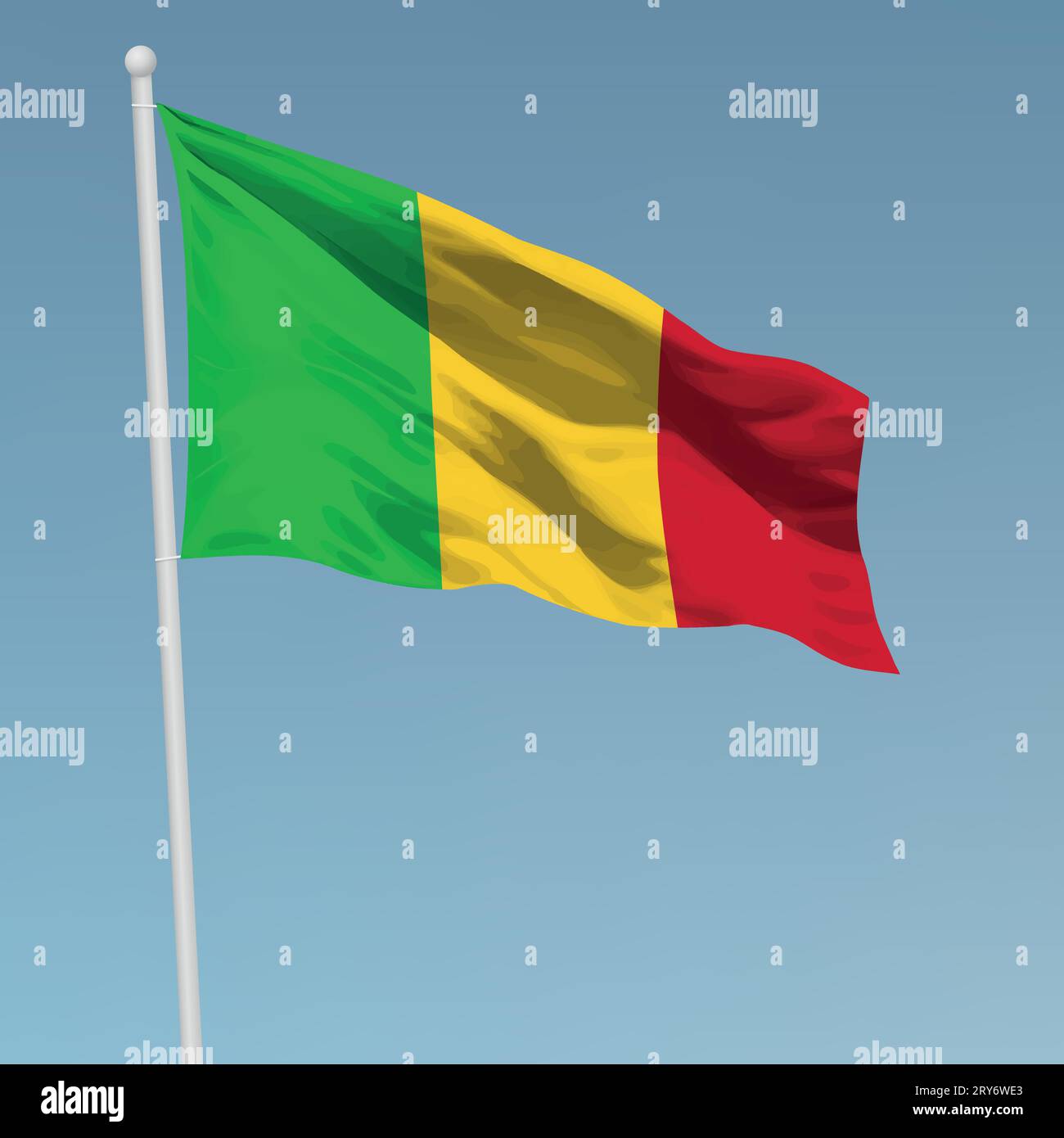 Waving Flag du Mali le mât. Modèle pour la conception de l'affiche de la fête de l'indépendance Illustration de Vecteur