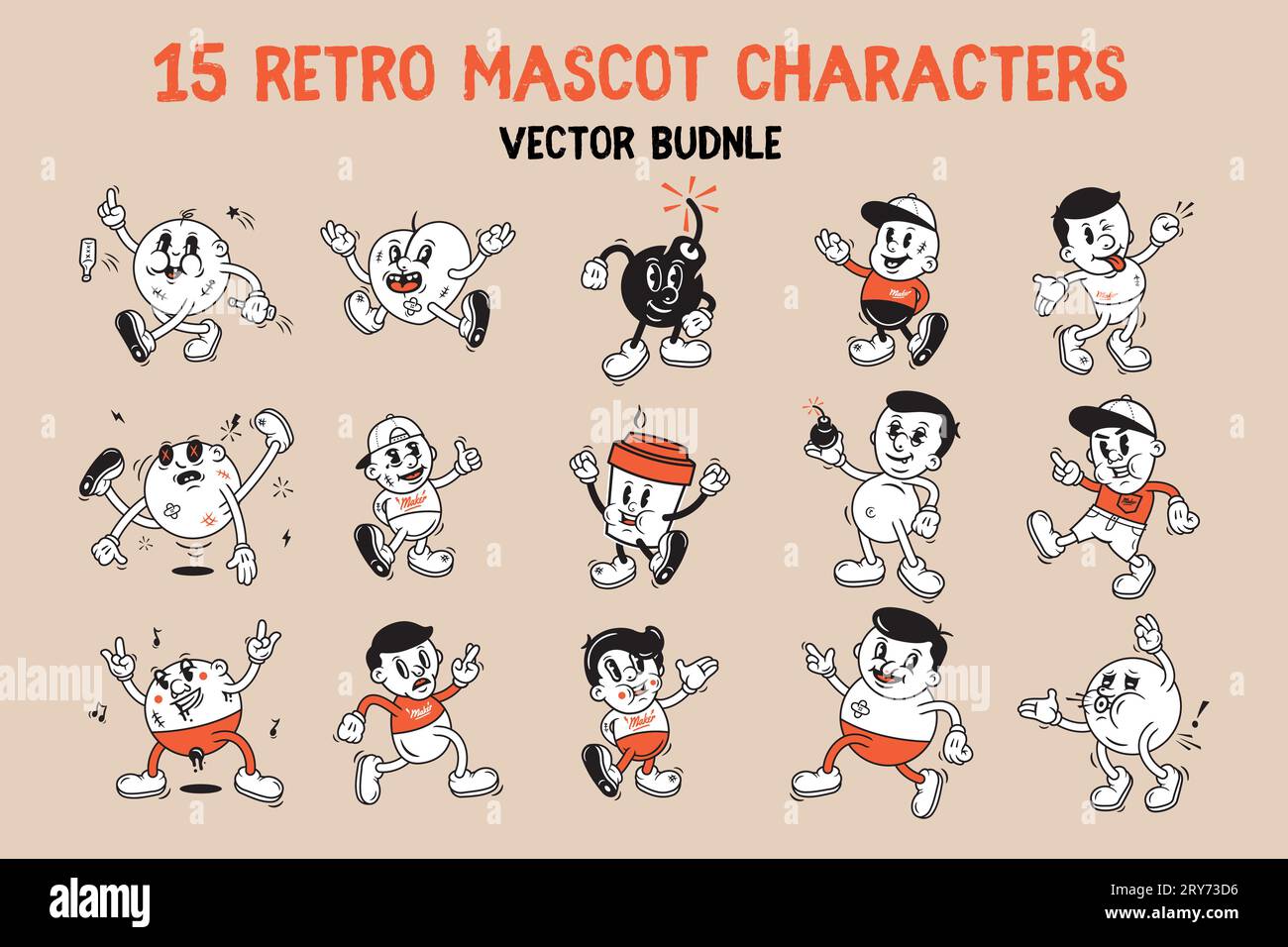 Vintage Mascot Funny Cartoon Characters Retro Cartoon Stickers Comic style Characters 60s 70s 80s Vintage Retro Mascot Characters Funny Looking CHARAC Illustration de Vecteur