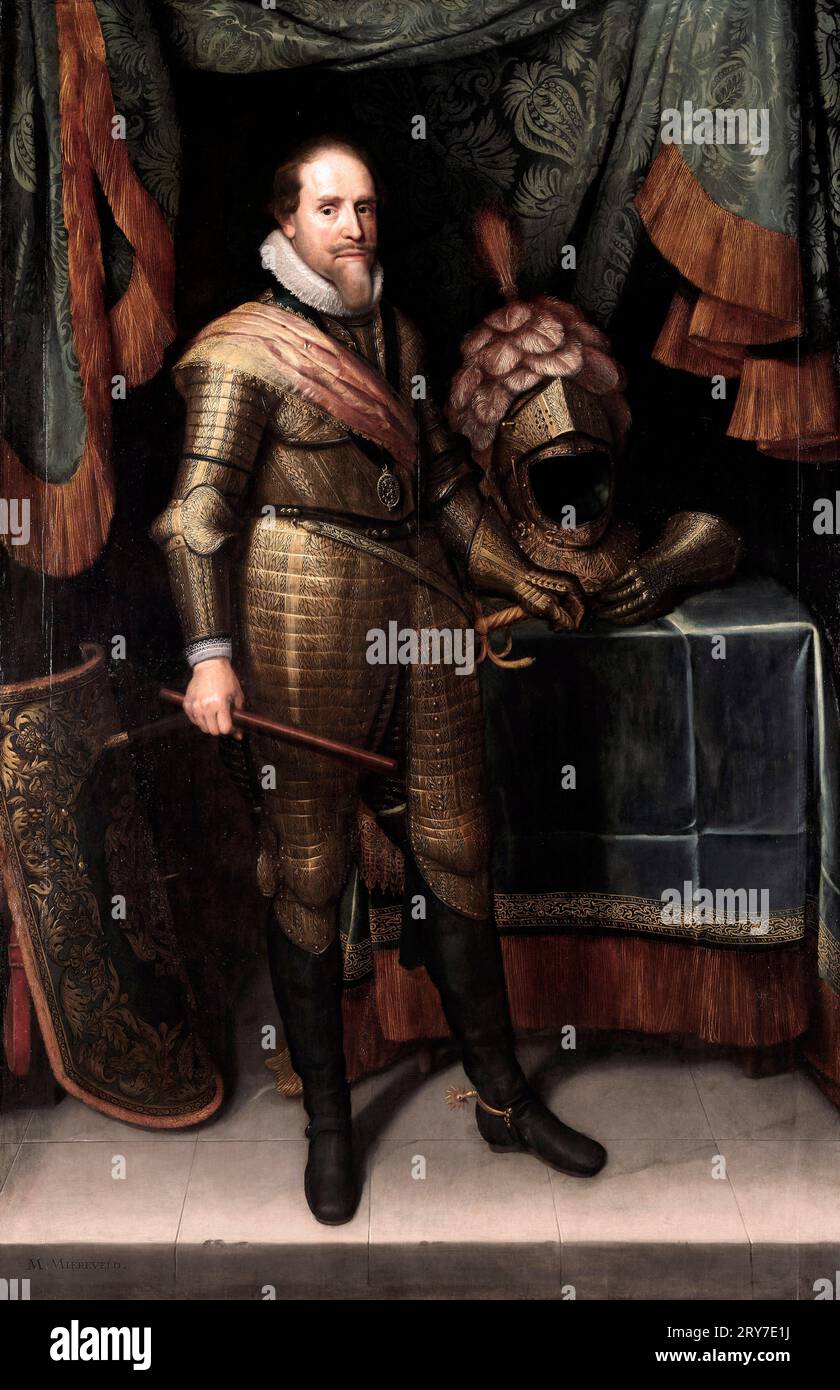 Maurits, Prince d'Orange (1567-1625), Michiel Jansz van Mierevelt, c. 1613 - c. 1620 -Maurice d'Orange (Néerlandais : Maurits van Oranje; 14 novembre 1567 – 23 avril 1625) est stadtholder de toutes les provinces de la République néerlandaise à l'exception de la Frise de 1585 au plus tôt jusqu'à sa mort en 1625. Avant de devenir prince d'Orange à la mort de son demi-frère aîné Philippe Guillaume en 1618, il était connu sous le nom de Maurice de Nassau. Banque D'Images